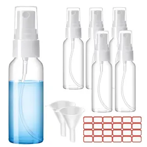 Spray Bottles, 1oz/30ml Clear Empty Fine Mist Plastic Mini Travel Bottle Set, Small Refillable Liquid Containers with 2pcs Funnels and 24pcs Labels (12 Pack)