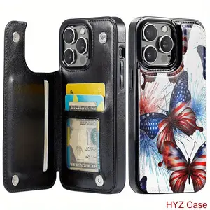 Patriotic butterflies fireworks fourth july celebration Wallet phone case Element-design phone case, Suitable for Men and Women. Simple and unique phone case. Stylish phone case for iPhone 16 15 14 13 12 11 XS XR X7 8 Plus Pro Max Mini. Best gift