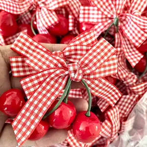 New Plaid Cherry Bow Clips, Mother's Day Gift, Hair Accessories, DIY Clothing Supplies, Handmade Bow Headbands, Decorative Bows