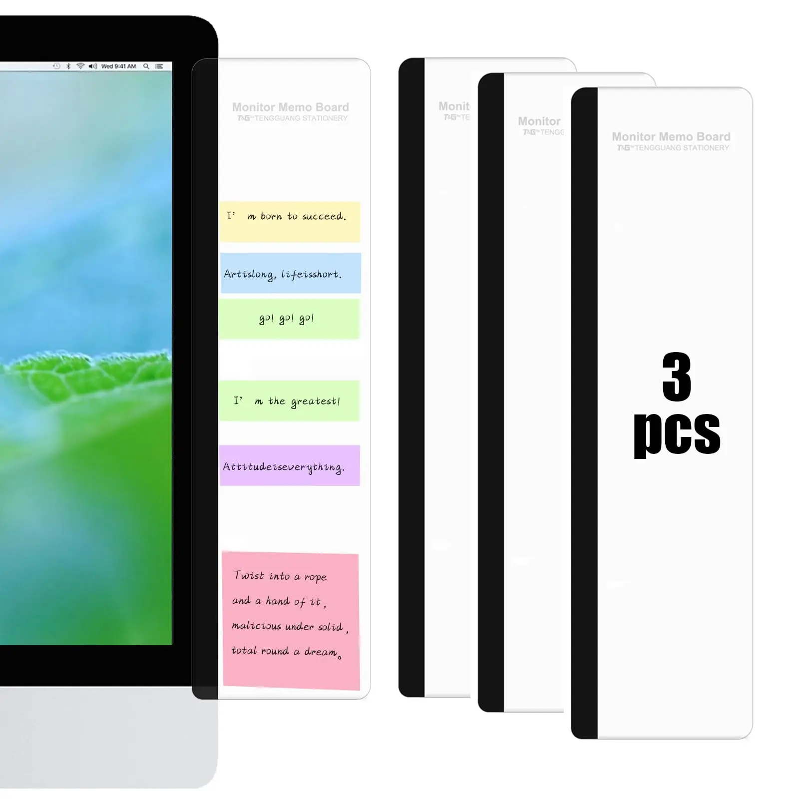 3pcs Acrylic Computer Monitor Memo Holders, Transparent Rectangular Desk Accessories - Sticker Style, Easy to Store and Use, Suitable for Office Home Desktop (Computer Sticky Notes Compatible)