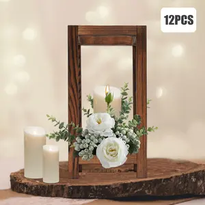 12 Pcs Wooden Candle Holder Wedding Lantern Centerpiece Sturdy and Durable High Stability Easy to Clean Installation-Free Versatile DIY Ideas Elevated Base Smooth Surface Table Decoration Ornaments Brown