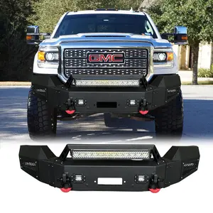 TIOYAR Steel Front Bumper Black Texture for 2015-2019 GMC Sierra 2500/3500 with Winch Plate LED Lights 2 x D-Rings Off-Road Performance
