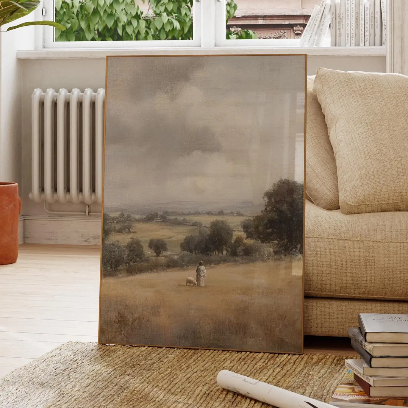 [Unframed] Vintage The Lord is my Shepherd Oil Painting Print | Jesus Leaves 99 | Christian Art | Jesus Christ Art
