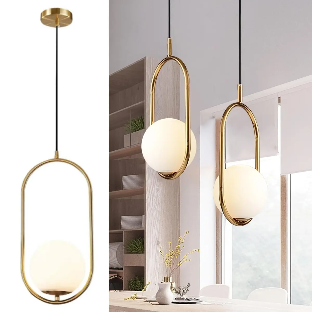 Modern Pendant Light, Luxury Oval Frame Ball Pendant, Elegant Lighting, Decorative Light, Home Decor Lighting, Ceiling Lights, Interior Lights, Ideal for Dining Room and Kitchen, Ceiling Mounted, Adjustable, No Bulb Included