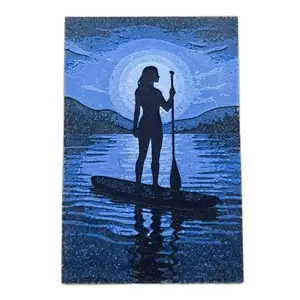Nordic3D Hueforge Art Woman Paddleboardingrd Silhouette Under Moonlit Sky on Water Scene Magnet Decor
