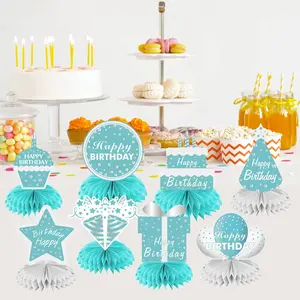 Teal Blue Cardboard Honeycomb Centerpieces - Lightweight Photo Decoration Gift for Women's Birthday Party Table Decor