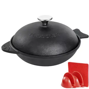 6.4 Quart  Cast Iron Dutch Oven with Lid - Shallow Cookware Braising Pan - Cast iron Casserole with Heat-resistant Caps - Oven Safe up to 500° F pots and pans set butter bell Outdoor Cooking Supplies Camping Equipment