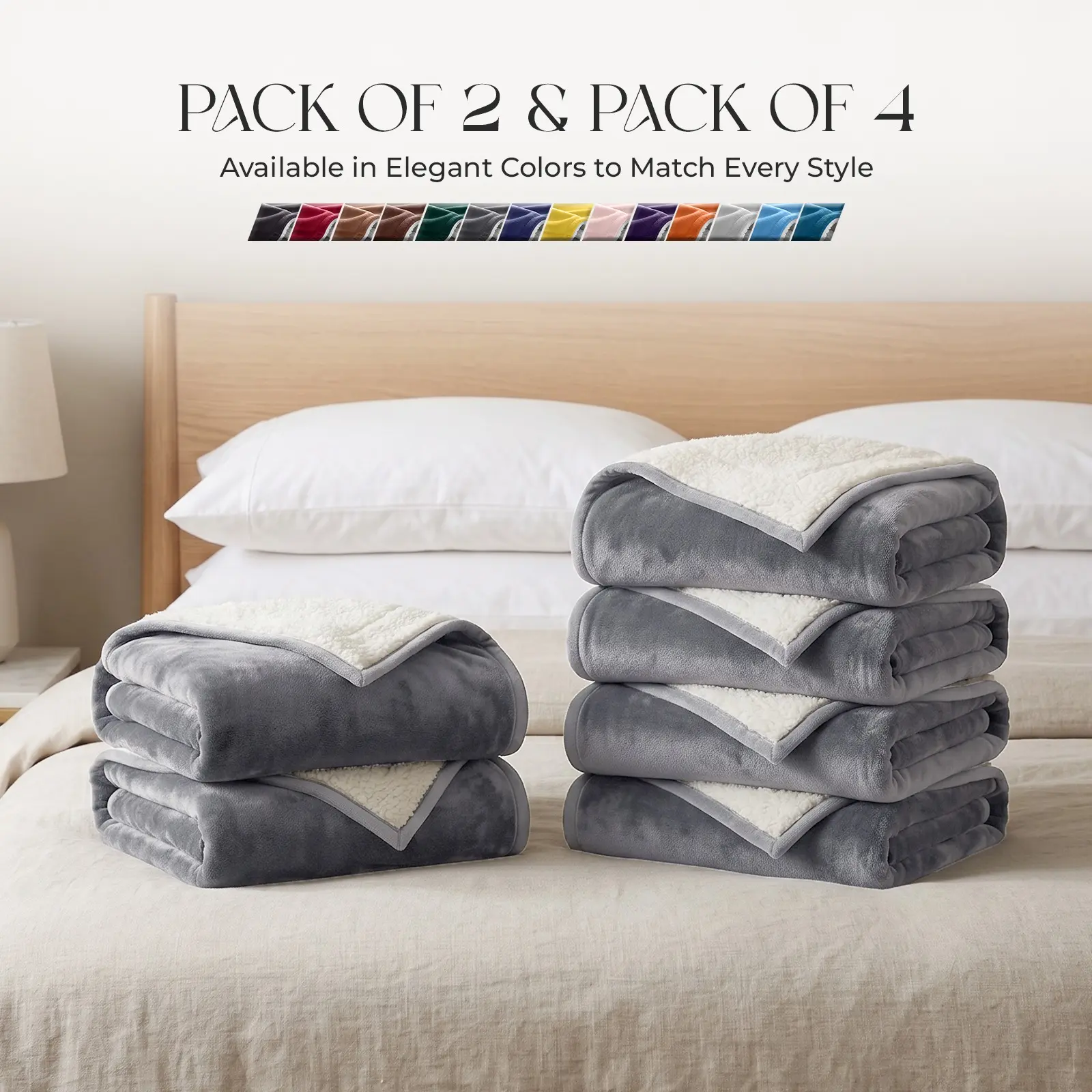 Super Soft  Sherpa Fleece Blanket 2 & 4 Pack – Cozy Warm Throws Available in Throw, Twin, Queen & King Sizes  Machine Washable, Durable Ideal for Home, Bedroom & Gifts