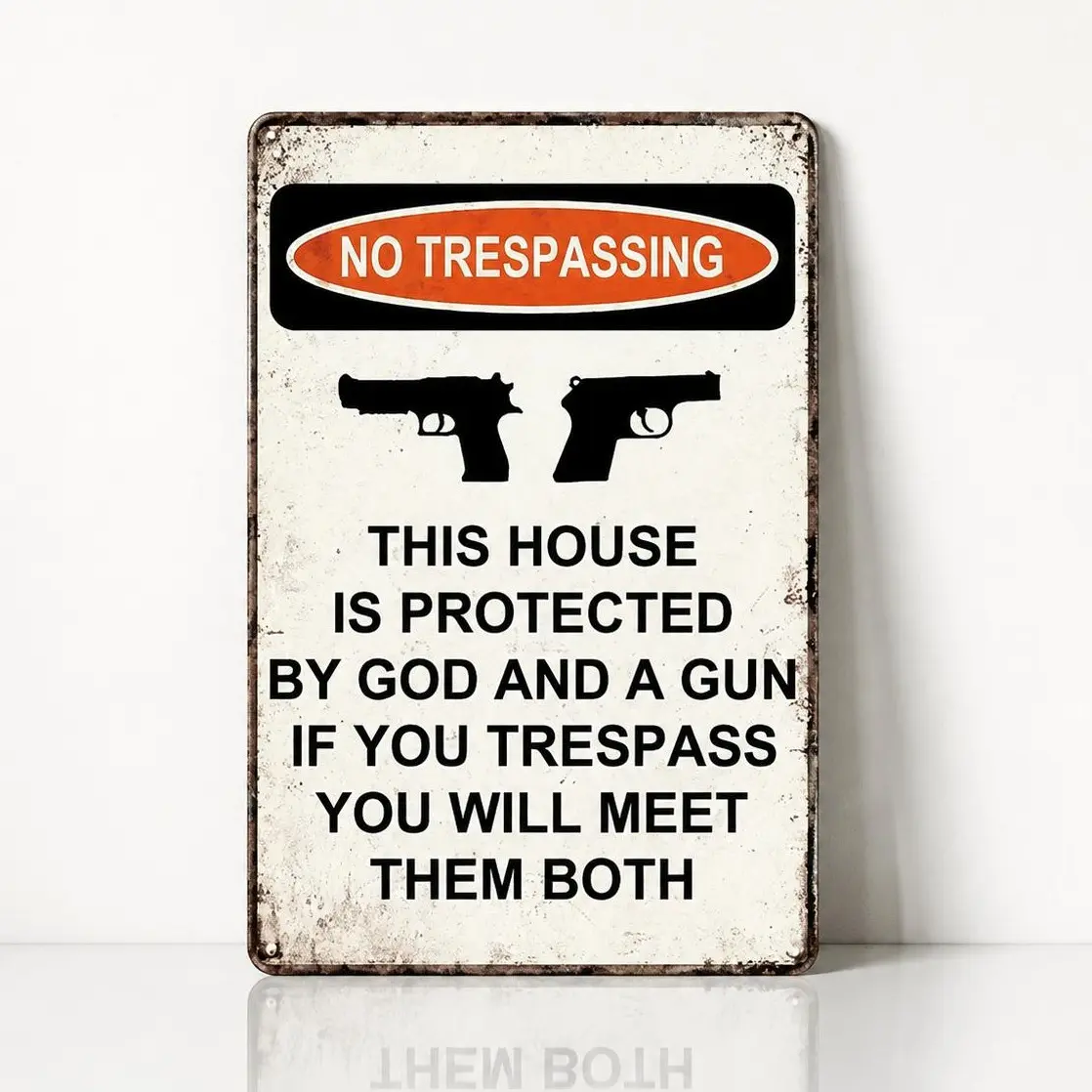 This House Is Protected By God And A Gun Metal Sign, Funny No Trespassing Warning Tin Sign, Vintage Rustic Wall Decor, Home Security Sign for Front Door Garage Man Cave Outdoor Decoration Gift 8x12 Inch