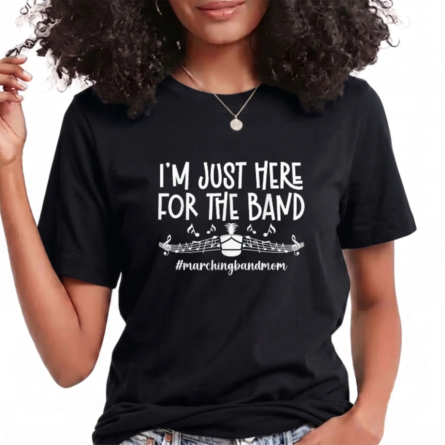 Here For The Band Marching Band Mom Marching Band Mother Summer Casual Shortsleeve Cotton T-Shirt