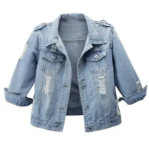 Women's 3/4 sleeve washed denim jacket with pleats, shallow cut denim jacket, casual women's black FridayRAIMENTRY