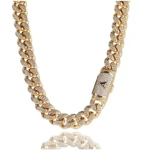 [ICE HUE]18K Gold Vacuum Plated Copper with 5A+ Sri Lanka Zircon Number Clasp Cuban 12mm Necklace Miami Italy Mexico & Micro Inspired for Women & Men Luxury Jewelry,Daily Wear,Casual Fashion,Gift Idea,Chicano,Classic,Hip Hop,Simple,Sporty Style