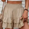 Women's Frill Trim Ruffle Hem Shirred High Waist Shorts, Boho Casual Tiered Layer Shorts for Spring & Summer, Ladies Bottoms for Daily Wear, Womenswear, Rara Skirts
