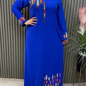 Moroccan  Jalabia Orange Dress with Green Embroidery Details - Elegant Traditional Women's Wear