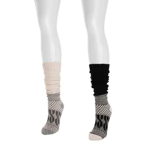 Women's 2-Pack Ribbed Over-The-Knee Slouch Socks - Patchwork Texture, Comfortable Style, Fits Lady Casual Wear