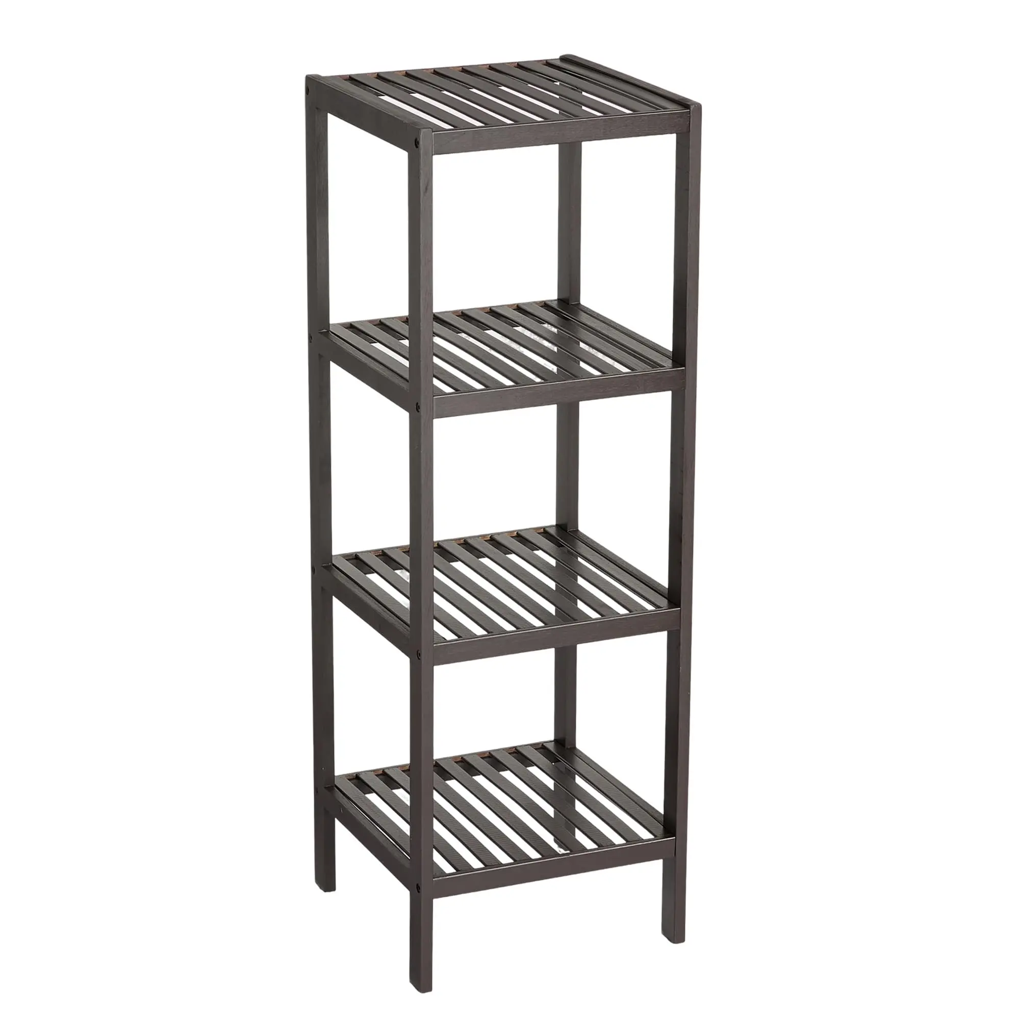 Bamboo 4-Tier Slim Corner Storage Shelf, Freestanding Narrow Organizer Rack, Space-Saving Layered Solution for Bathroom Corners & Tight Indoor Spaces