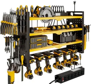 Power Tool Organizer Wall Mount with  Station 4 Layer 6 Slot Cordless Drill Holder with Angle  Holder (Yellow)