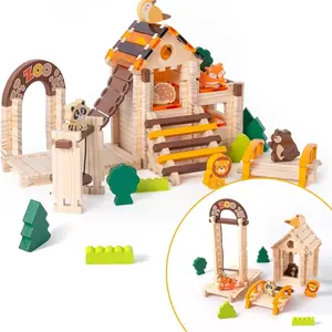 Miosea Montessori Wooden Building Blocks for Toddlers Ages 3+, 168 Pieces Educational Stacking Sorting Toys, Animal Shapes Swings and Patterns