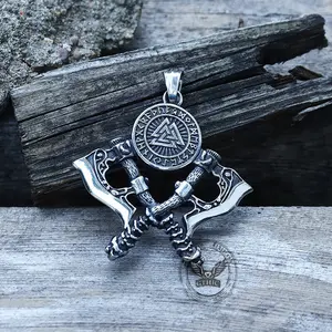 GTHIC Stainless Steel Valknut Battle Axe Viking Pendant For Men Daily Wear Birthday Gift