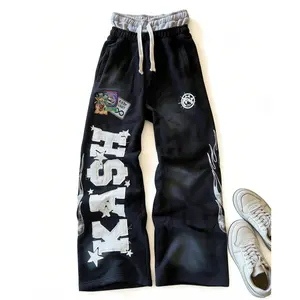 Y2K American Letter Patch Sweatpants Double Layer Design Baggy Joggers Men's Hip Hop Streetwear Elastic Waist Casual Pants