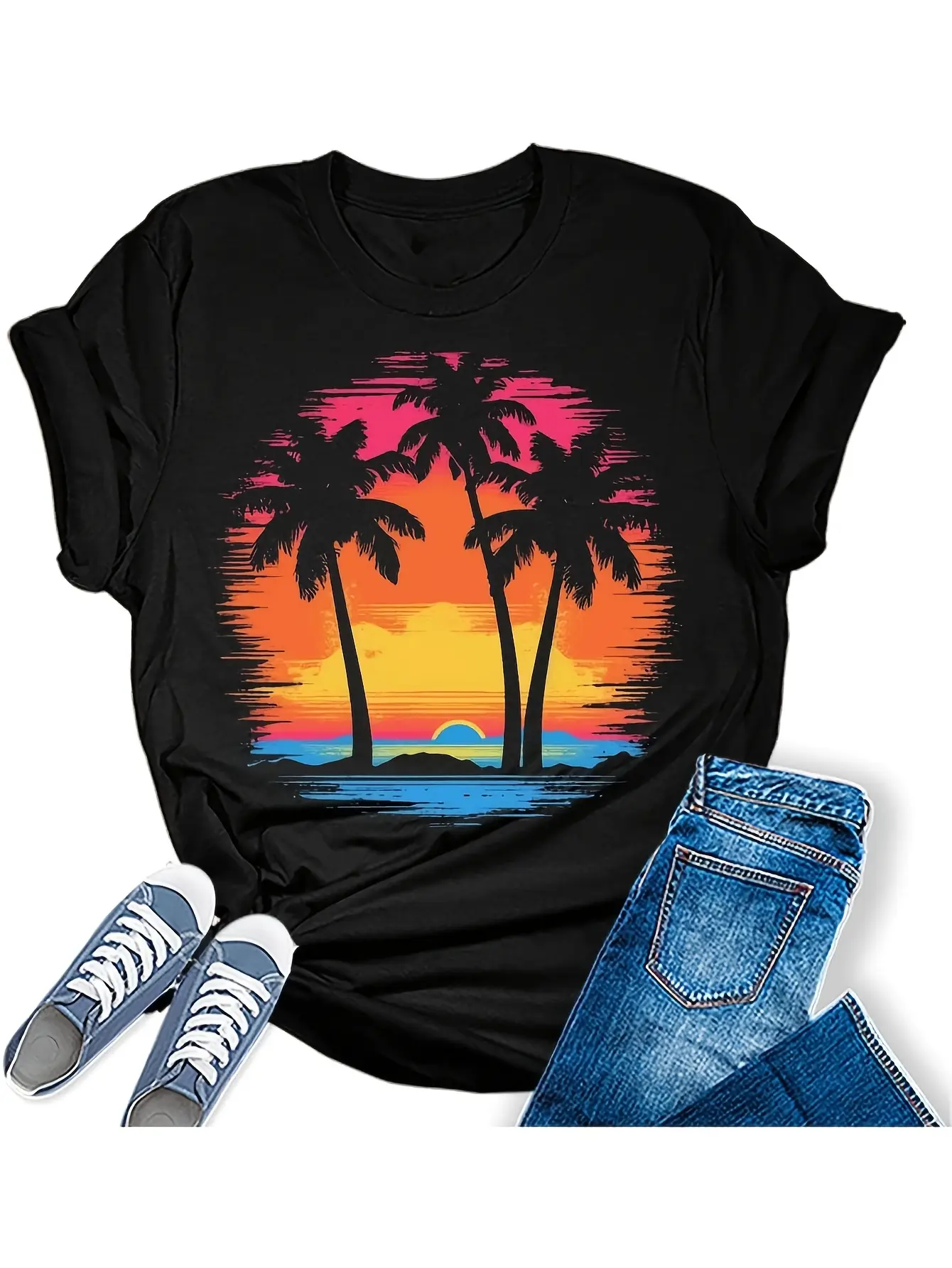 Beach Shirts for Women Coconut Trees Hawaiian Grap unisex soft cotton short sleeve t shirt, vintage graphic casual tee for men women teens, perfect birthday holiday gift for camping travel gym daily street  wear