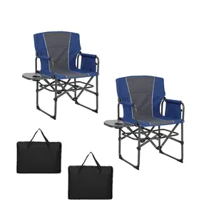 Fathersdaygift Summervibes Flash Sale Home Items: Hot Heavy-Duty Oversized Camping Directors Chairs 2-Pack Folding Side Tables & Cup Holder & Storage Pocket Sturdy Steel Frame Weather-Resistant 330 LBS Capacity Blue/Black Ideal Outdoor Lawn Chairs
