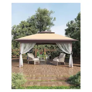 13x13FT Outdoor Patio Gazebo,Canopy Tent With Mosquito Netting,Backyard Tent For Party,Wedding, Outdoor Dining, Patio,Pop Up Tents With Wheeled STO-N-Go Cover Bag (Khaki+Light Khaki)