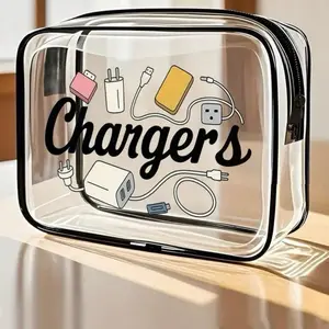 New Arrival! All-In-One Charger Travel Organizer - Transparent Toiletry Bag, Travel Essential, Portable Zipper Travel Makeup Bag, Beach Clear PVC Toiletry Bag, Waterproof Storage Pouch, Transparent Organizer Bag, Cable And USB Organizer Bag, Airport Appro
