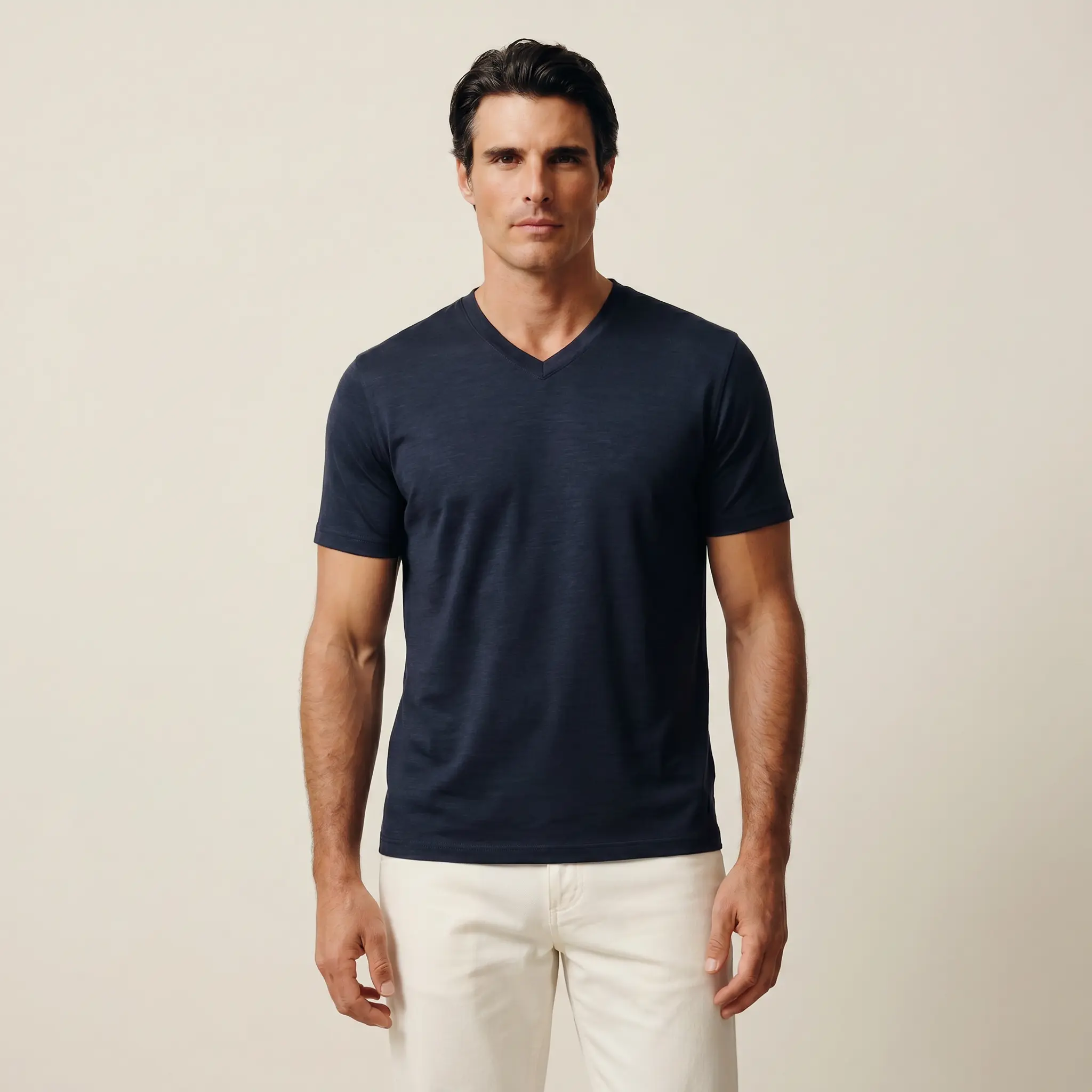 Merino Wool V-Neck T-Shirt - Dark Navy