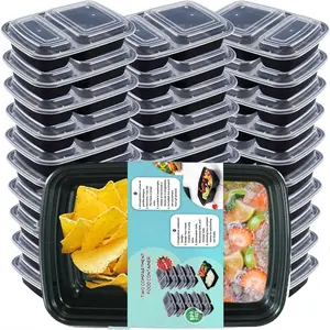 10 packs of 25 oz (approx. 700 ml) pre-meal containers, 2-compartment food containers with lids, black plastic containers, suitable for lunch, microwave, refrigerator, dishwasher, eco-friendly