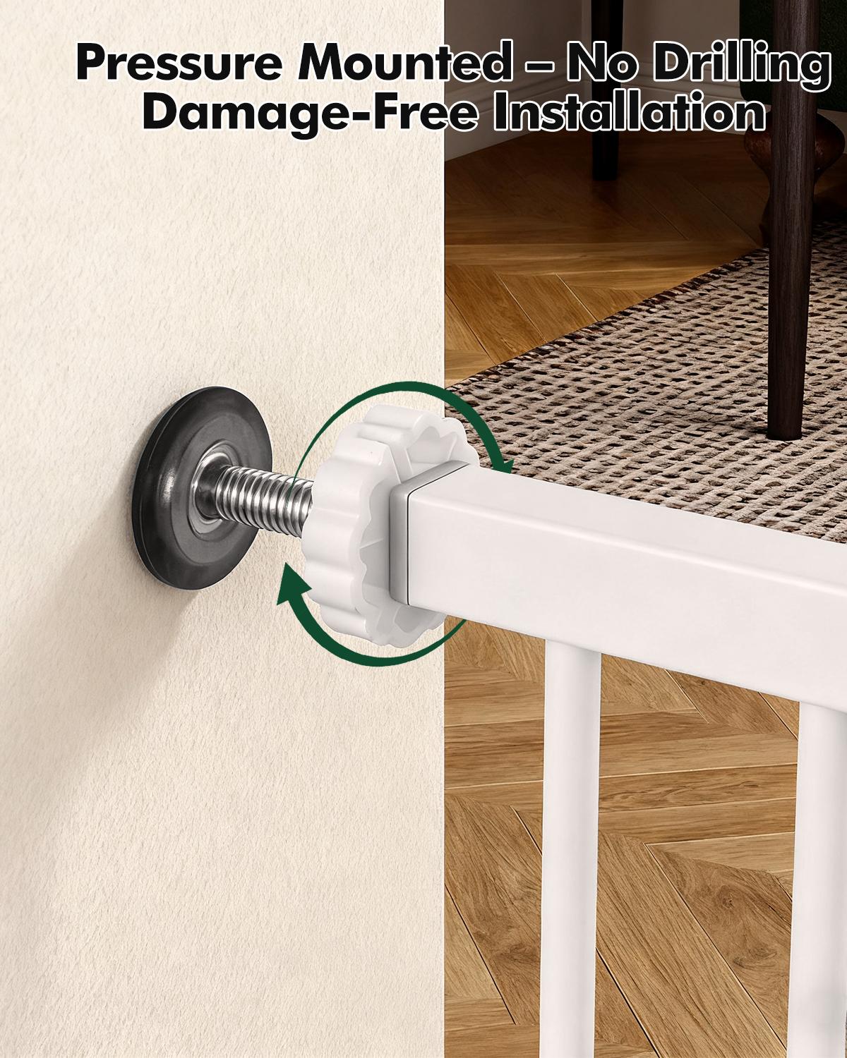 Adjustable Pet Gate with Cat Door, Auto-Close Pressure-Mounted Safety Gate for Doorways & Stairs – Ideal for Multi-Pet Homes (29–45 Inches, White/black)