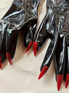 Latex Short Gloves Nails, Natural Rubber Unisex Handmade Gloves, Elegant Solid Color, Perfect for Costume Party