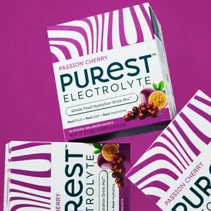 PUREST ELECTROLYTE 26-Count Passion Cherry Organic Whole Food Hydration Drink 100% Sea Salt Mineral Balanced Sachets