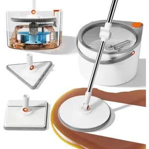 3-in-1 Spin Mop and Bucket Set with Clean Water Separation, 71" Extra Long Handle for Wall Cleaning, 3 Specialized Heads for Baseboards & Corners, 6 Microfiber Refills for Hardwood Floor Care