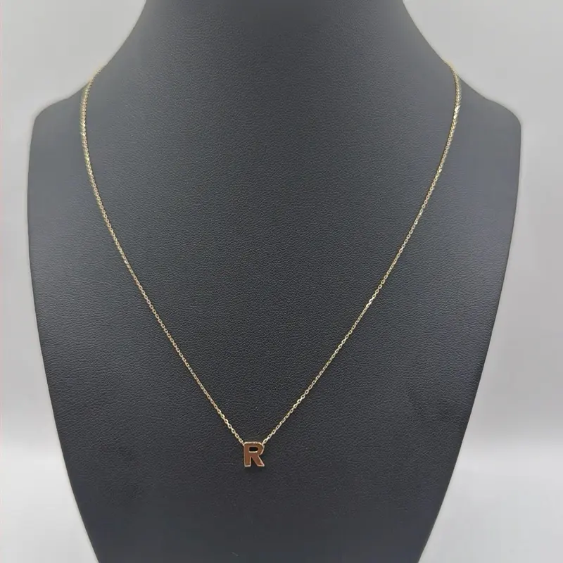 10k Gold Initial Chain - Elegant R Initial Pendant on Delicate Chain for Women's Fashion Jewelry