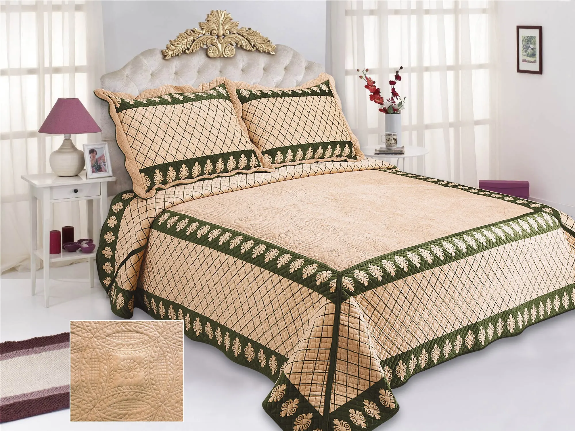 Madrid Plush Embroidered 3D Quilt Set - Luxurious Bedding in Queen & King Sizes