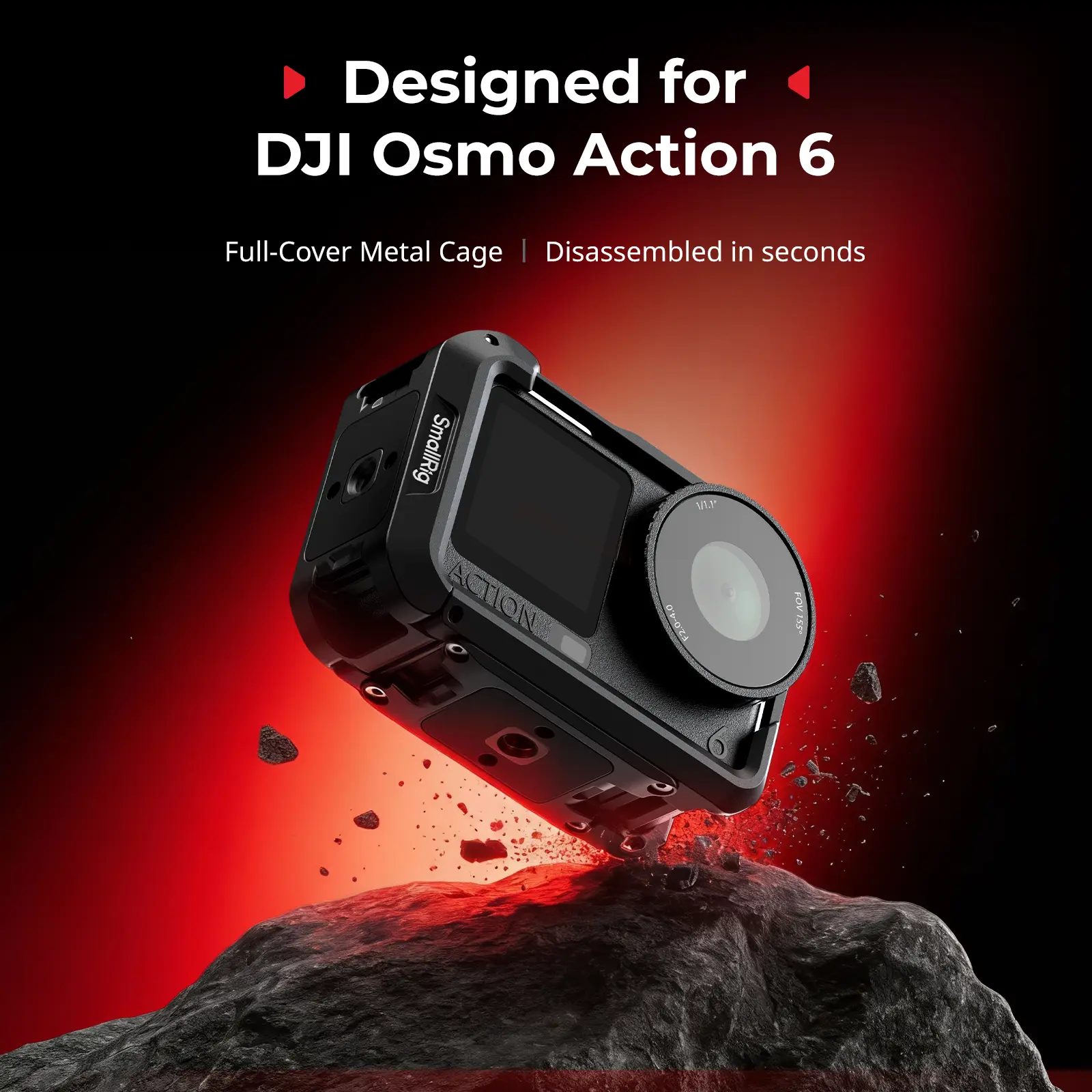 SmallRig Cage for DJI Osmo Action 6 - 5887 Aluminum Protective Frame for Action 6, with Cold Shoe & Wrist Strap, Lens Cover, 1/4"-20 Holes for Mounting Accessories
