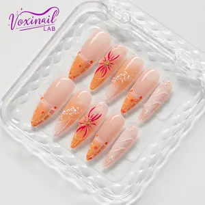 Voxinail Lab | Coral Tide | Handmade Stiletto Press-On Nails | Reusable, Long-Lasting