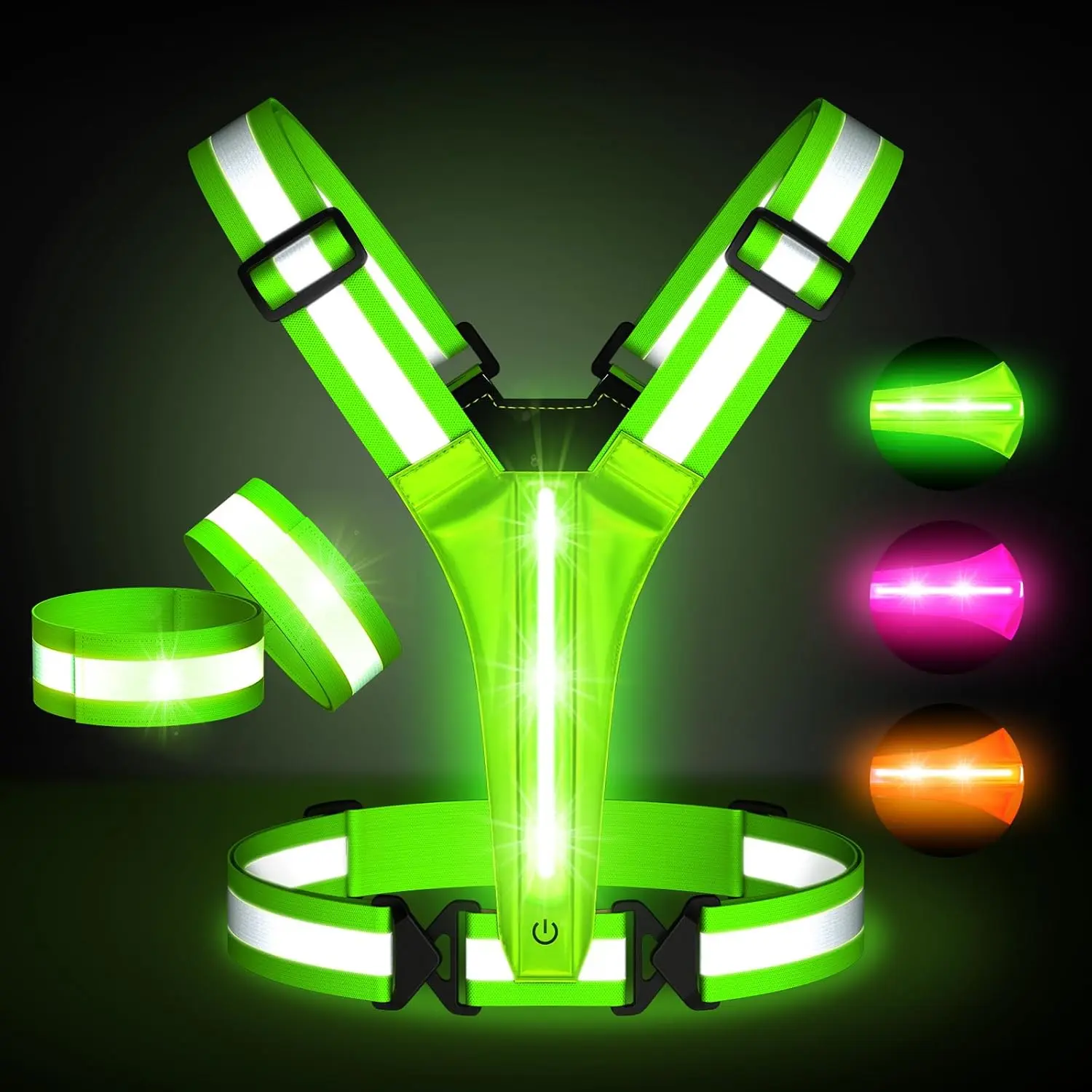 Led Light Up Running Vest Reflective Vest for Runners Night Walking, Rechargeable LED Reflective Running Vest High Visibility with Adjustable /Shoulde, Reflective Armband for Women Men
