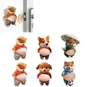 6pcs/set 3D Fat Belly Dog Stickers – Cute Silicone Soft Puppy Anti-Collision Decor for Phones, Laptops, Cars & Home, Stress Relief & DIY Gift