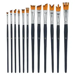 U.S. Art Supply 12 Piece Special Effects Artist Paint Brush Set - Taklon Synthetic FX Brushes, Ribbon, Muti-Liner, Angular - Watercolor, Acrylic, Oil