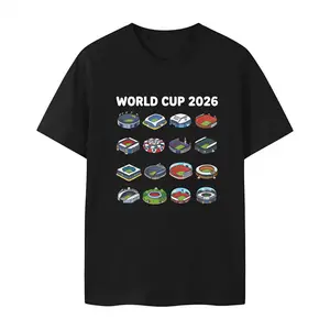 2026 World Cup 16 Stadiums Cartoon Print Short Sleeve Football Fan Commemorative T-Shirt