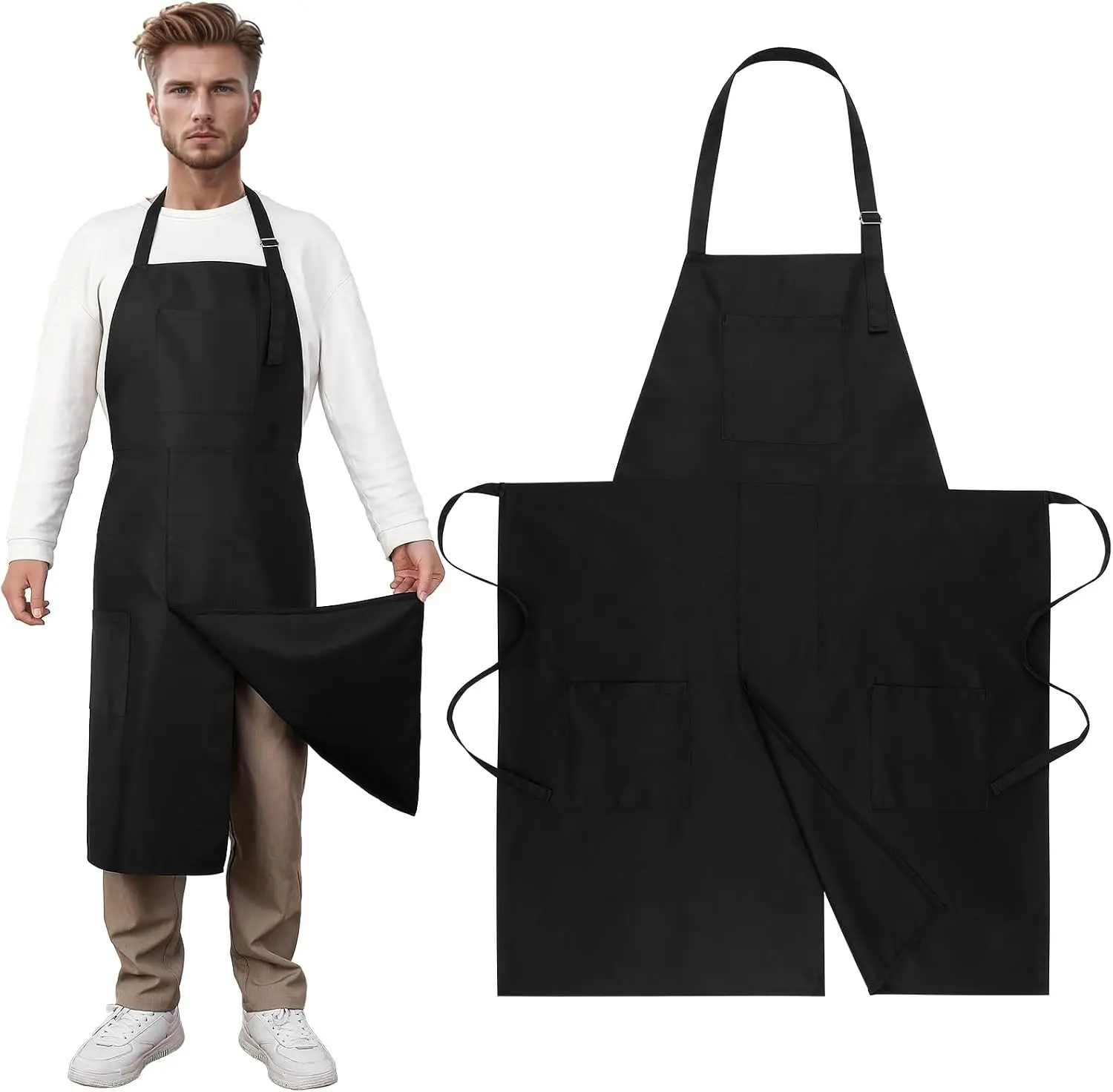 Pottery Split Leg Apron, Split Apron with Adjustable Straps, Pottery Aprons with 3 pockets for Women Men for Pottery
