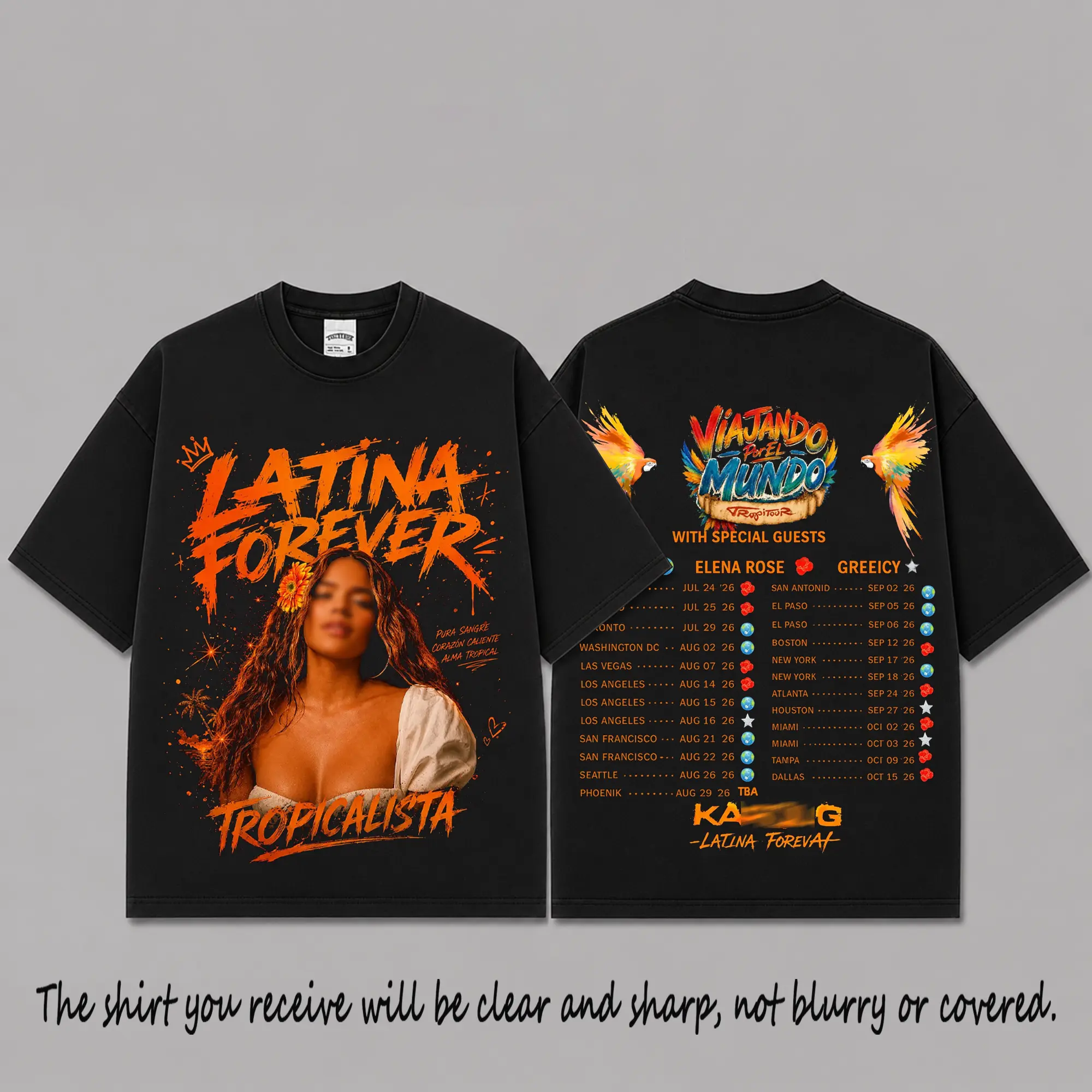 Tropicalista Latina Forever Graphic Premium Cotton T-Shirt, Viajando por el Mundo Concert Tour Tee, Latin Pop Fan Shirt, Black Oversized Streetwear Merch, Gift