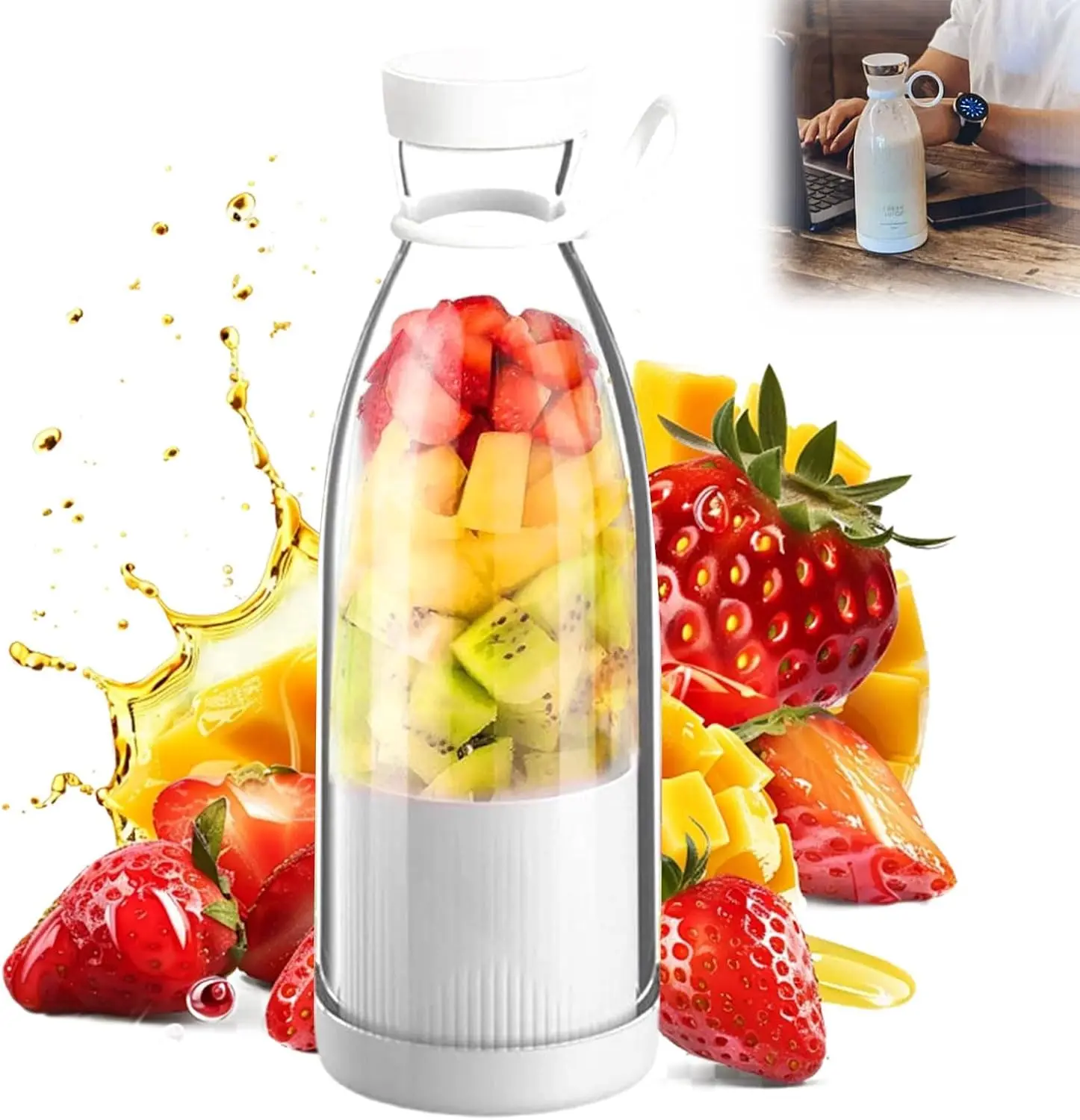 Portable Blender 420ML USB Rechargeable Personal Smoothie Maker Cup, Cordless Mini Juicer Blender Bottle for Protein Shakes, Milkshakes, Fresh Juice & Baby Food, BPA-Free Leakproof Travel Blender with Stainless Steel Blades for Gym Office Car