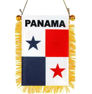 2 Pack-Panama Fringy Window Hanging Flag - Small Mini Panamanian Flag Banner for Car Rearview Mirror Décor - Fringed -Panamanian Hanging Flag with Suction Cup & Fringy-4x6 ''