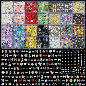 Cross-Border Trendy Nail Art Box Bow Heart Small Flower Star Wearable Nails Ear Studs Phone Case Handmade Accessory Materials Include Pen and Tweezers
