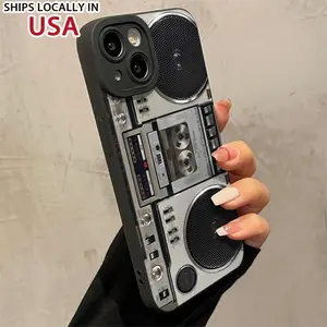 Retro Cassette Player Design Phone Case Compatible with iPhone 14 Pro Max 13 12 Mini 11 XS XR X 8 7 6s Plus SE 2020 Decorative Protective Cover Shockproof Soft TPU Bumper Phone Accessories