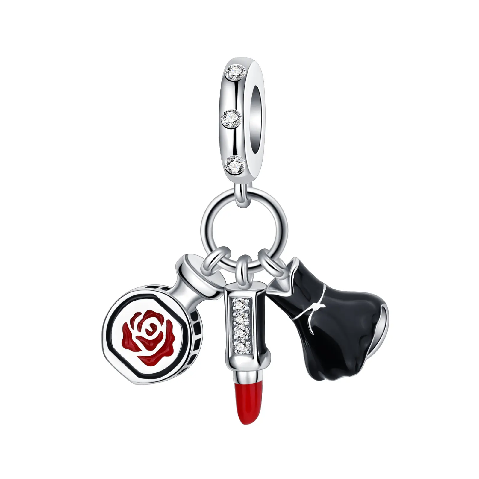 925 Silver-plated Fashionable Queen 3-in-1 Charm, DIY Lipstick&Perfume&Skirt Pendant for Necklace Bracelet, Gift for Her