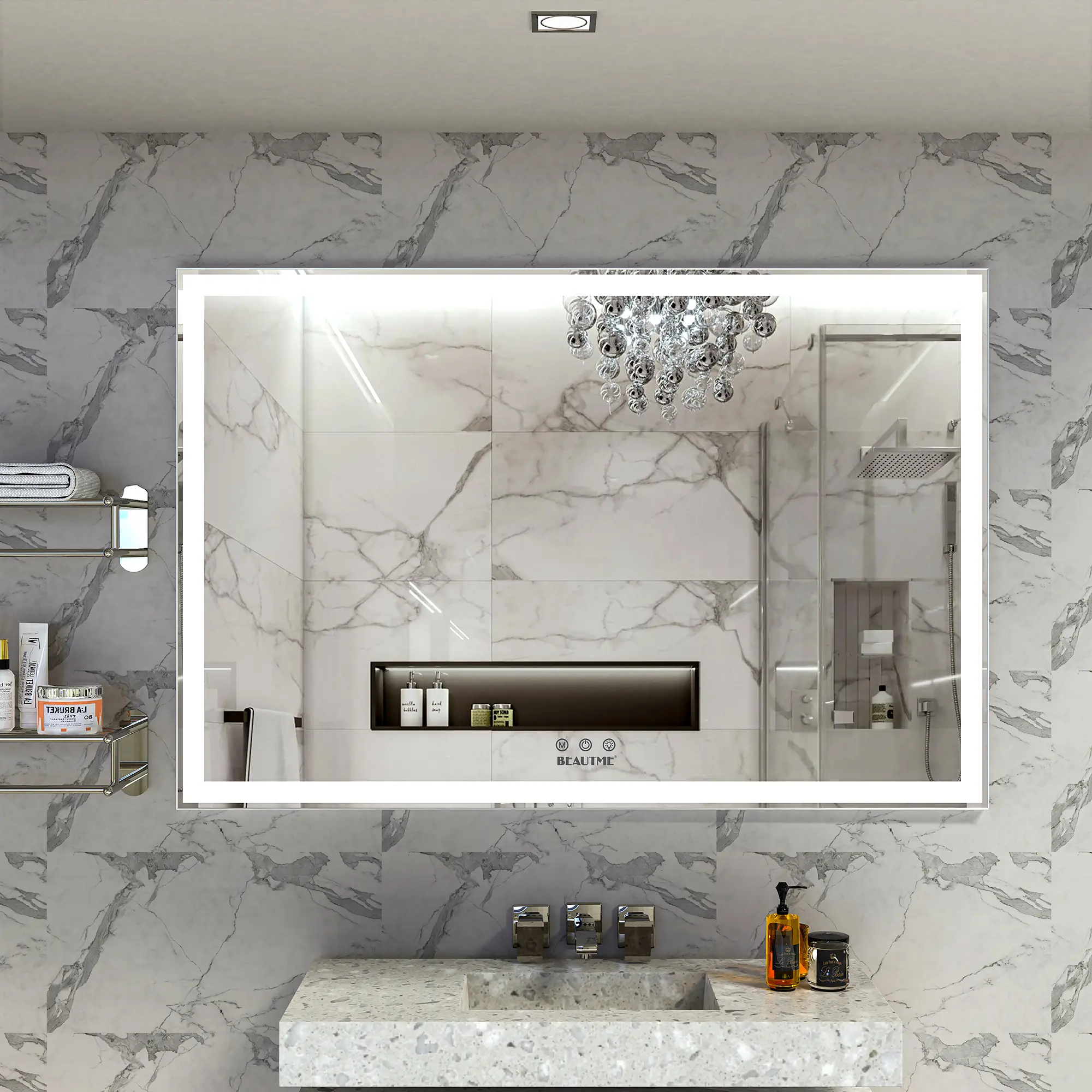 60x40 Inch Oversized LED Bathroom Mirror Wall Mounted Vanity Mirror with 3 Color Modes, Aluminum Frame, Large Wall Mirror for Bathroom, Dressing Room, Bedroom, Living Room, Modern Home Decor, Home Furniture and Household Product Search Terms